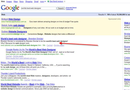 #1 for "Worlds Best Web Designer" in Google