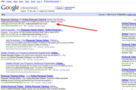 #1 for "Online Personal Trainer" in Google