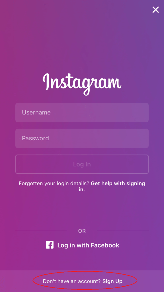 sign up for instagram